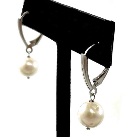 Vintage Cultured Pearl Sterling Silver Drop Earrings - Picture 2 of 3